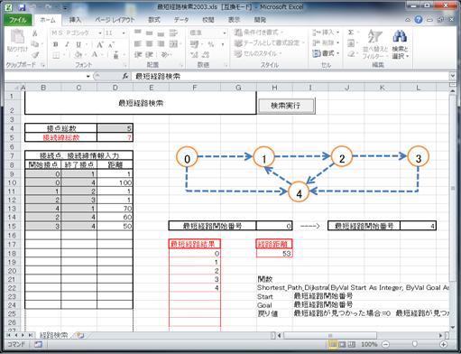 最短経路検索VBAプログラム